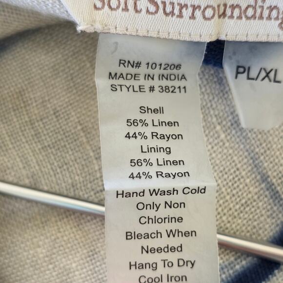 Soft Surroundings Linen Reversible Vest Women Size PL/XL Blue White Boho Shibori - Picture 10 of 11